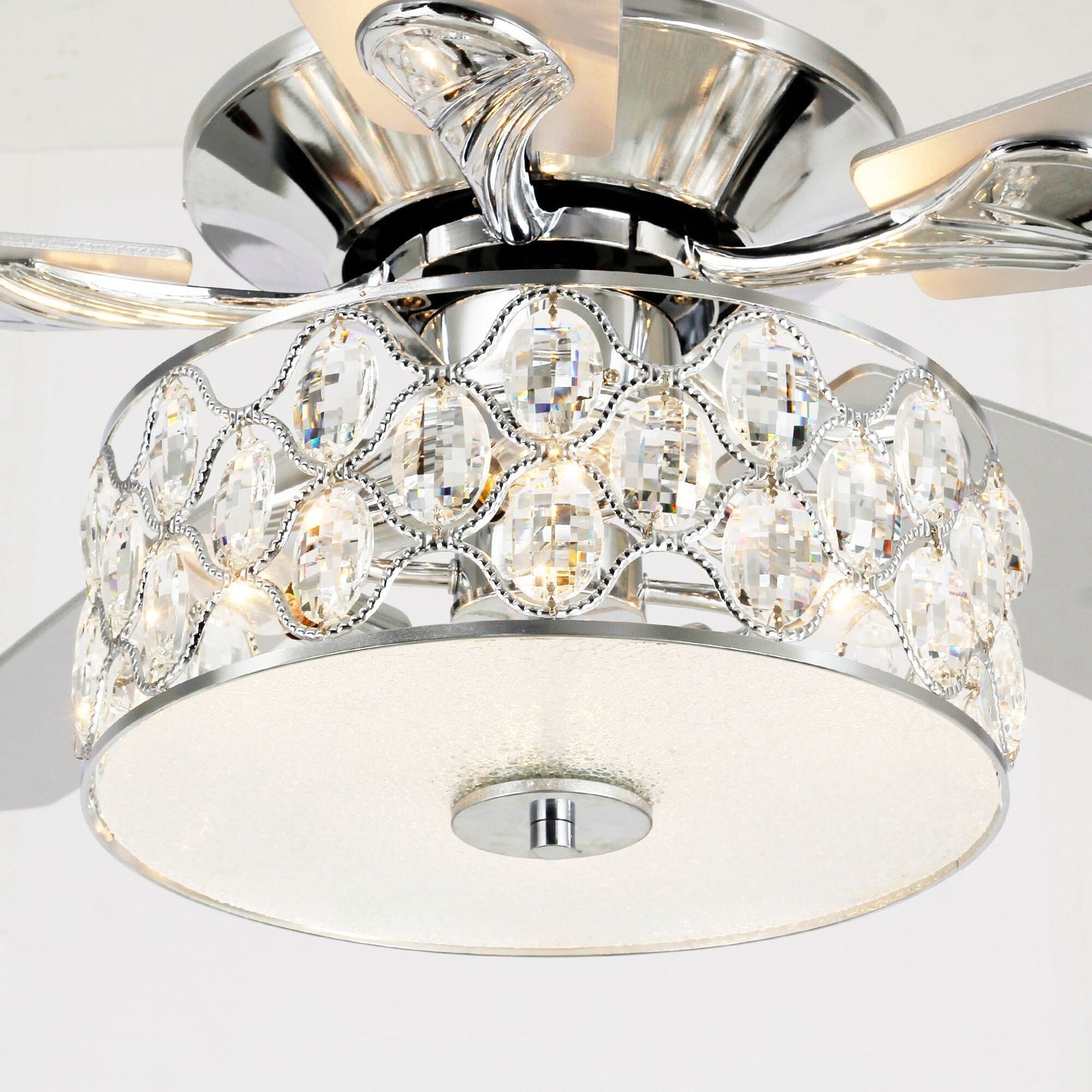 52 pouces Lustre moderne à 4 lumières avec ventilateur de plafond à cristaux et télécommande