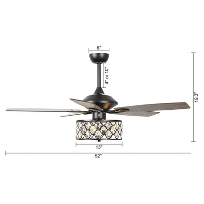 52 pouces Lustre moderne à 4 lumières avec ventilateur de plafond à cristaux et télécommande