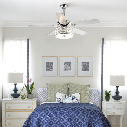 52 pouces Lustre moderne à 4 lumières avec ventilateur de plafond à cristaux et télécommande