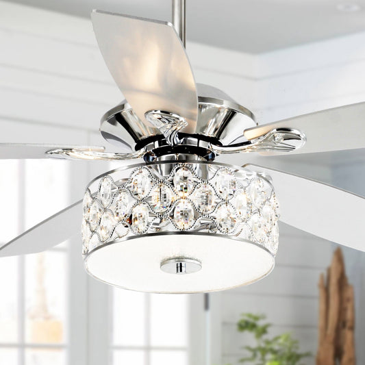 52 pouces Lustre moderne à 4 lumières avec ventilateur de plafond à cristaux et télécommande