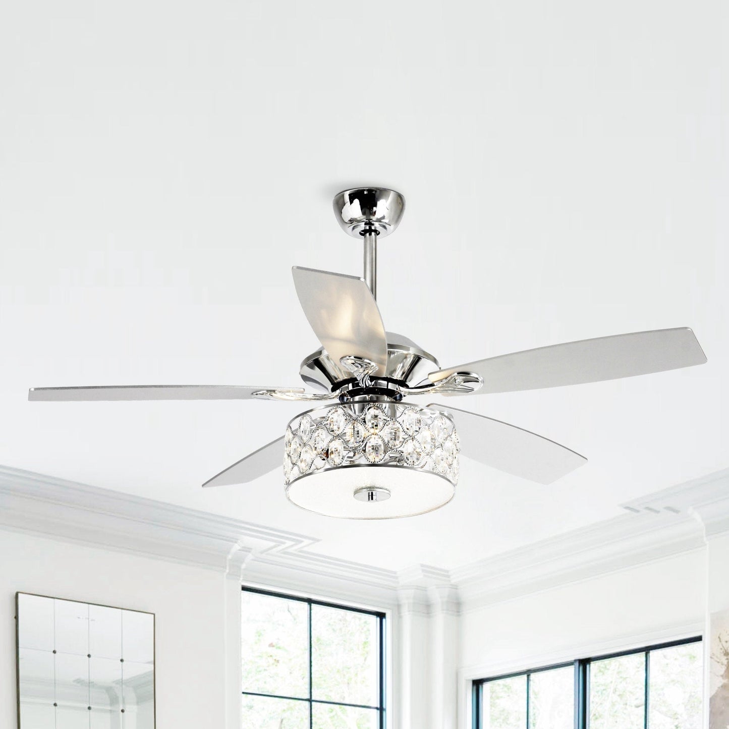 52 pouces Lustre moderne à 4 lumières avec ventilateur de plafond à cristaux et télécommande