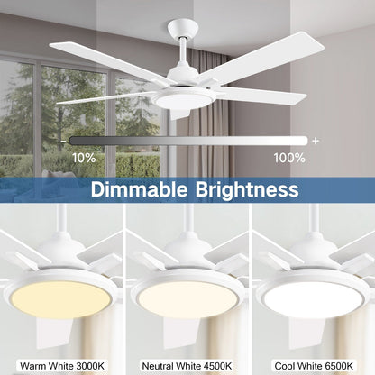 Ventilateurs de plafond modernes de 52 pouces avec éclairage et télécommande, LED à intensité variable