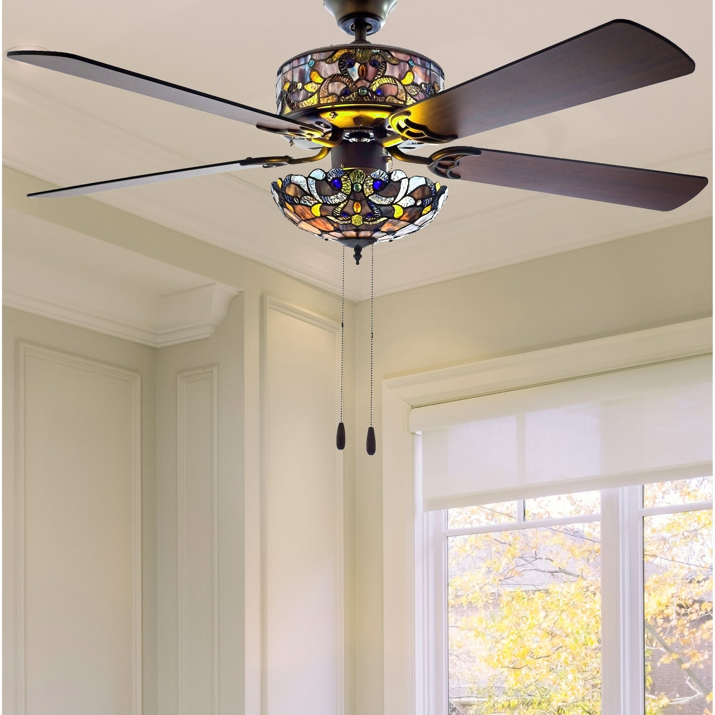 Ventilateur de plafond Copper Grove Guasipati Magna Carta de 52 pouces, style Tiffany - 52L x 52W x 16.5