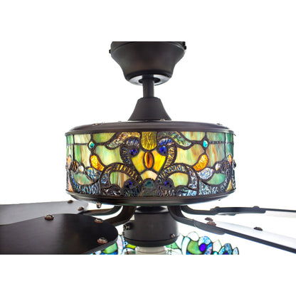 Ventilateur de plafond Copper Grove Guasipati Magna Carta de 52 pouces, style Tiffany - 52L x 52W x 16.5