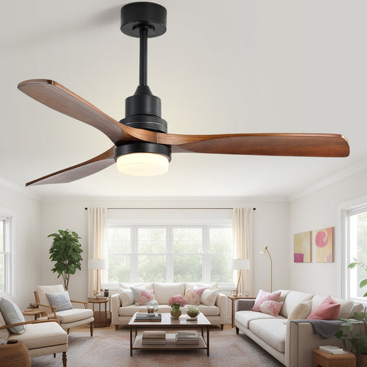 Ventilateur de plafond en bois de noyer 52/60/48 pouces sans bruit avec télécommande, éclairage intégré en option.
