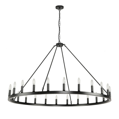Luminaire à 24 lumières en forme de roue de charrette ronde de 54 pouces