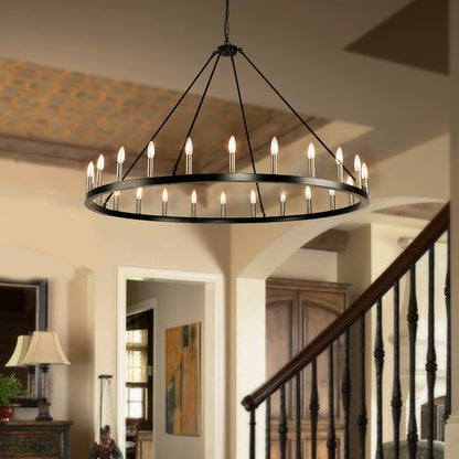 Luminaire à 24 lumières en forme de roue de charrette ronde de 54 pouces