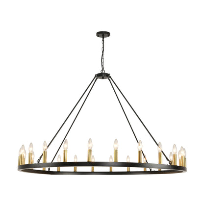 Luminaire à 24 lumières en forme de roue de charrette ronde de 54 pouces