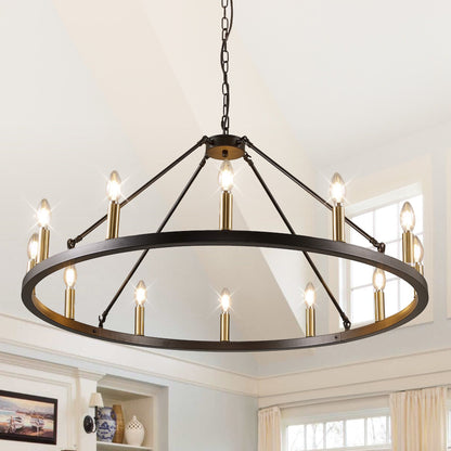 Luminaire à 24 lumières en forme de roue de charrette ronde de 54 pouces