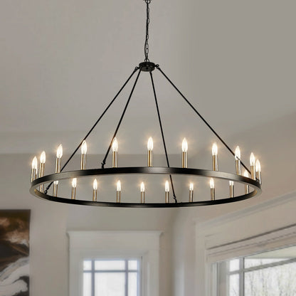 Luminaire à 24 lumières en forme de roue de charrette ronde de 54 pouces