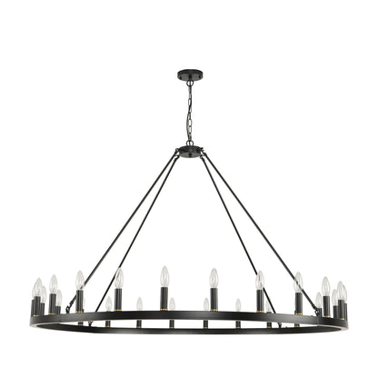 Luminaire à 24 lumières en forme de roue de charrette ronde de 54 pouces