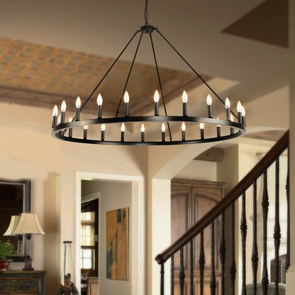 Luminaire à 24 lumières en forme de roue de charrette ronde de 54 pouces