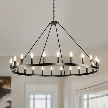 Luminaire à 24 lumières en forme de roue de charrette ronde de 54 pouces