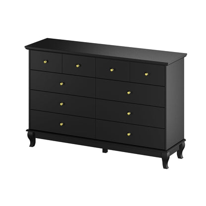 Commode de chambre à coucher double de 135 cm de large avec tiroirs de rangement