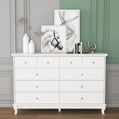 Commode de chambre à coucher double de 135 cm de large avec tiroirs de rangement