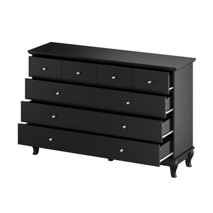Commode de chambre à coucher double de 135 cm de large avec tiroirs de rangement