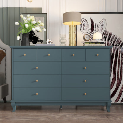 Commode de chambre à coucher double de 135 cm de large avec tiroirs de rangement