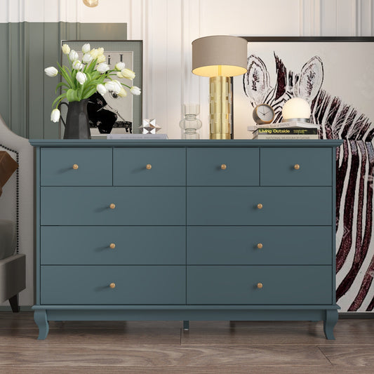 Commode de chambre à coucher double de 135 cm de large avec tiroirs de rangement