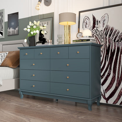 Commode de chambre à coucher double de 135 cm de large avec tiroirs de rangement