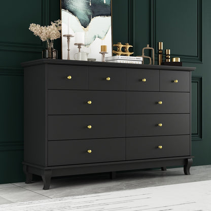 Commode de chambre à coucher double de 135 cm de large avec tiroirs de rangement