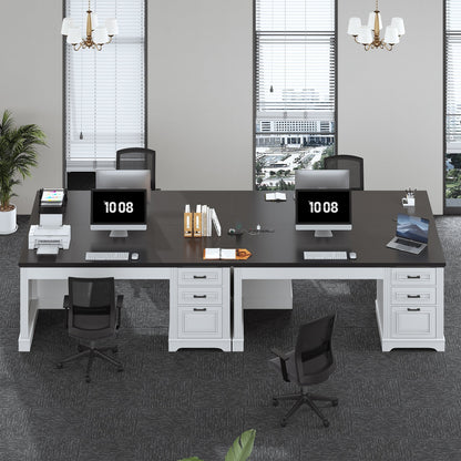 Bureau de direction style farmhouse, bureau de travail à domicile, bureau avec tiroir à dossiers, support de moniteur, prise de courant.