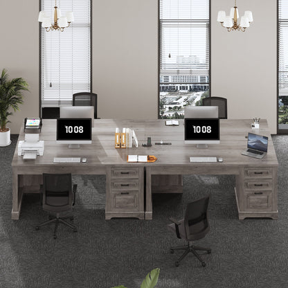 Bureau de direction style farmhouse, bureau de travail à domicile, bureau avec tiroir à dossiers, support de moniteur, prise de courant.