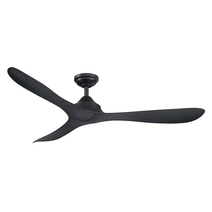 Ventilateur de plafond à 56 pouces, moderne, noir, à 3 pales, avec moteur à courant continu et télécommande.
