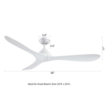 Ventilateur de plafond à 56 pouces, moderne, noir, à 3 pales, avec moteur à courant continu et télécommande.