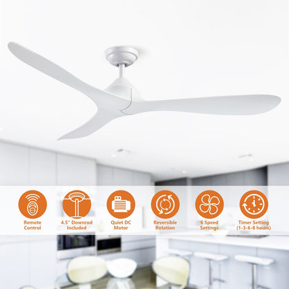Ventilateur de plafond à 56 pouces, moderne, noir, à 3 pales, avec moteur à courant continu et télécommande.