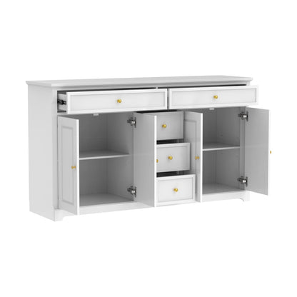 Buffet à 59,1 pouces, blanc, style moderne contemporain du milieu du siècle, laqué.