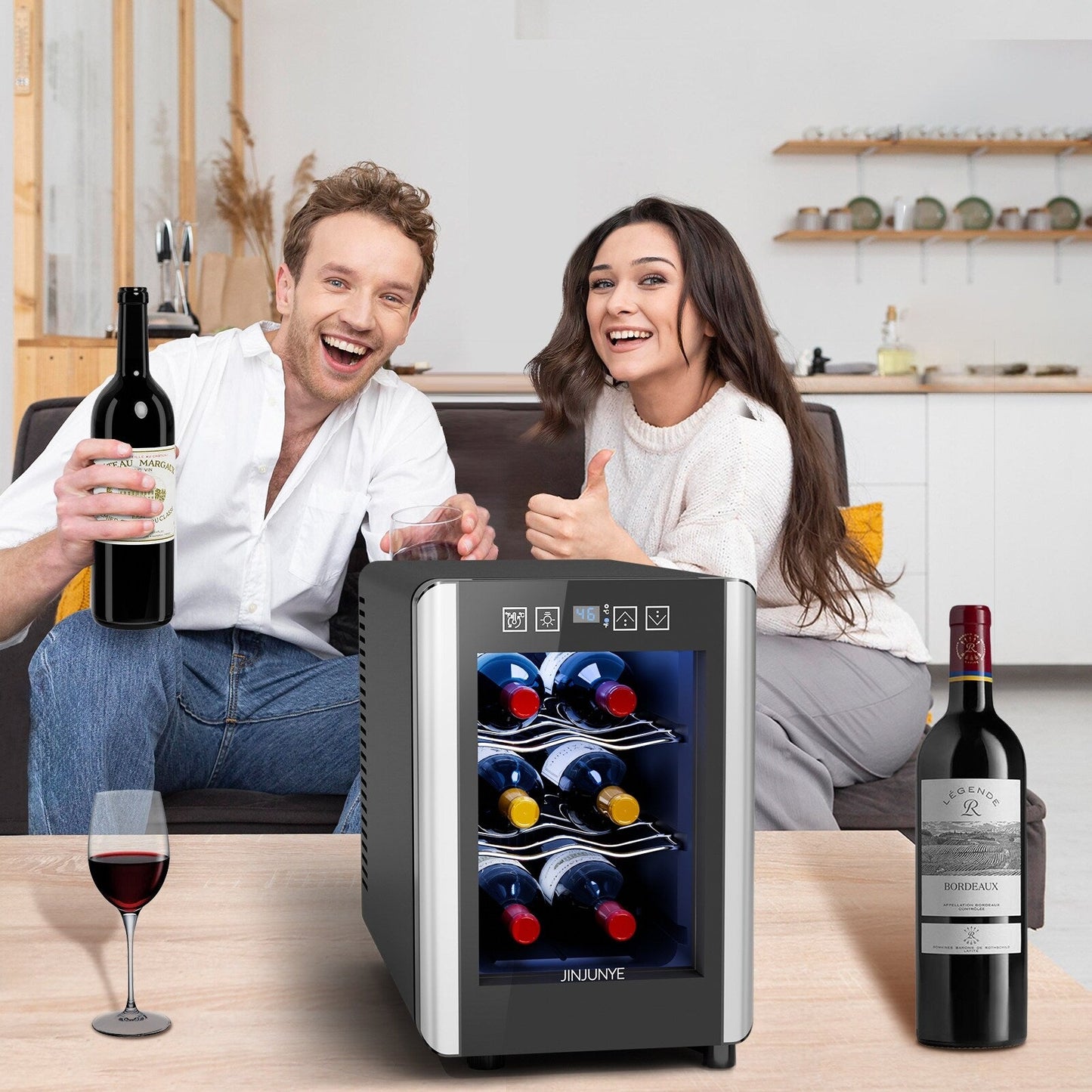 Cave à vin réfrigérante 6 bouteilles (46-66°F), mini réfrigérateur à boissons indépendant pour l'été, cave à vin avec contrôle de température.