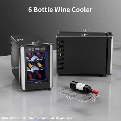 Cave à vin réfrigérante 6 bouteilles (46-66°F), mini réfrigérateur à boissons indépendant pour l'été, cave à vin avec contrôle de température.
