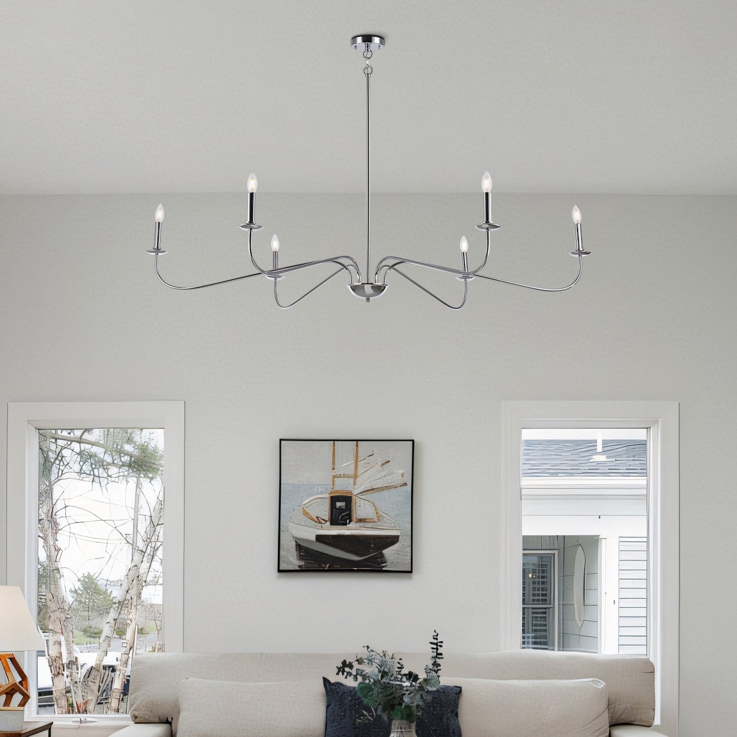 Luminaire minimaliste à 6 lumières de 64 pouces en noir mat / doré / chromé - N/A