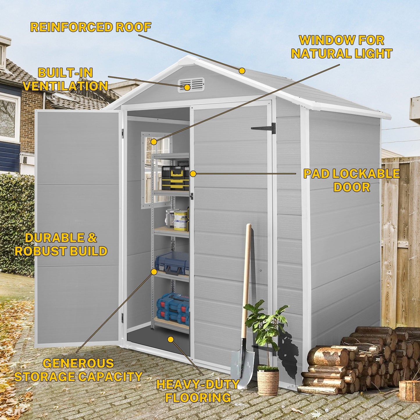 Abri de jardin en résine pour extérieur, résistant aux intempéries, avec plancher, Spire Tool Shed, 6 pi x 4 pi/6 pi x 8 pi/8 pi x 6 pi/8 pi x 10 pi