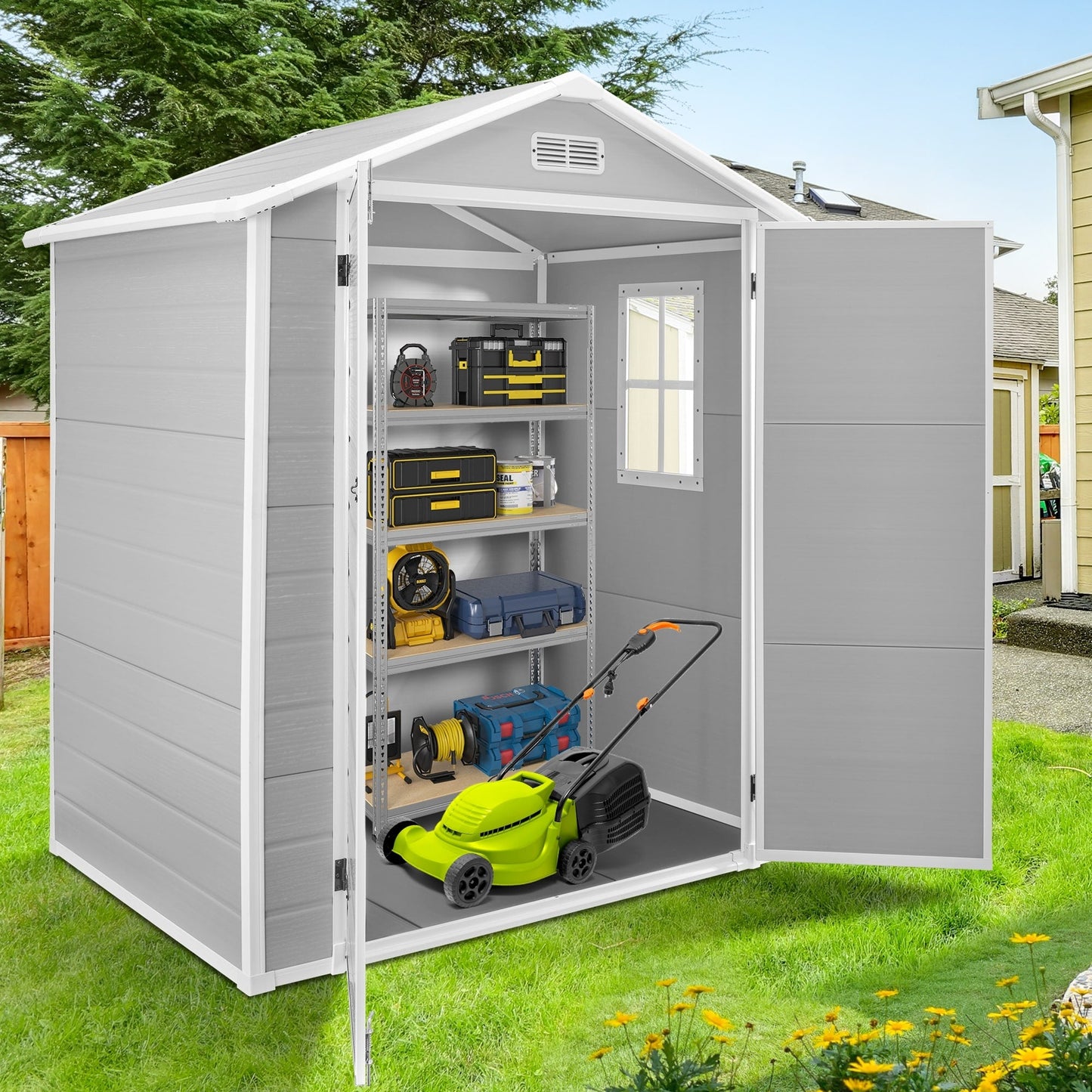 Abri de jardin en résine pour extérieur, résistant aux intempéries, avec plancher, Spire Tool Shed, 6 pi x 4 pi/6 pi x 8 pi/8 pi x 6 pi/8 pi x 10 pi