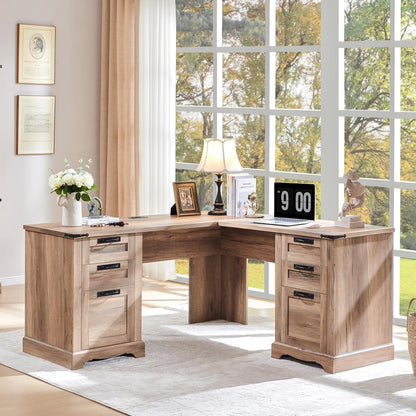Bureau de direction en forme de L de style farmhouse, 60 pouces, bureau d'angle en bois, bureau d'ordinateur