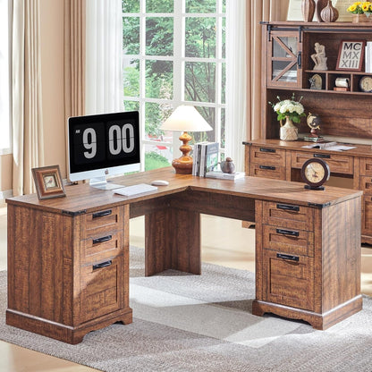 Bureau de direction en forme de L de style farmhouse, 60 pouces, bureau d'angle en bois, bureau d'ordinateur