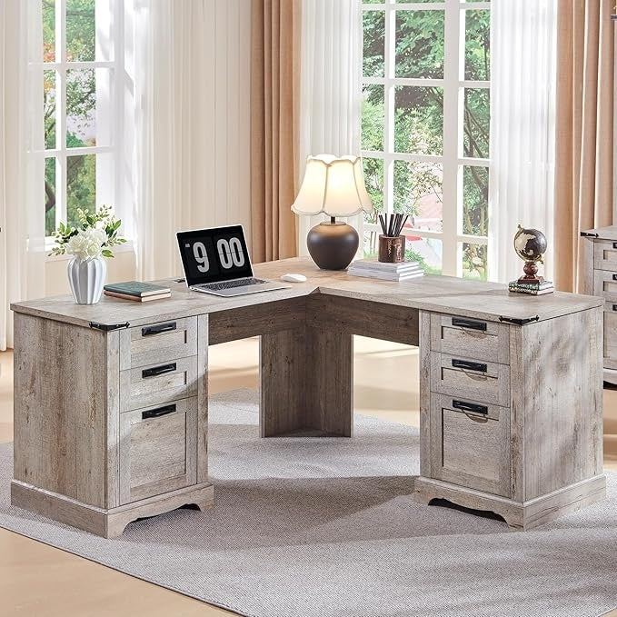 Bureau de direction en forme de L de style farmhouse, 60 pouces, bureau d'angle en bois, bureau d'ordinateur