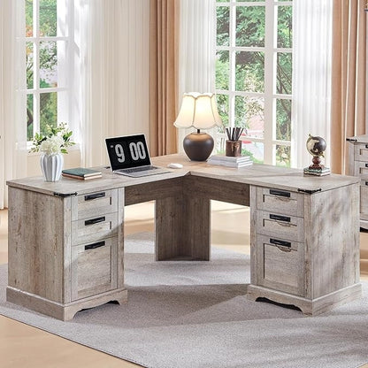 Bureau de direction en forme de L de style farmhouse, 60 pouces, bureau d'angle en bois, bureau d'ordinateur