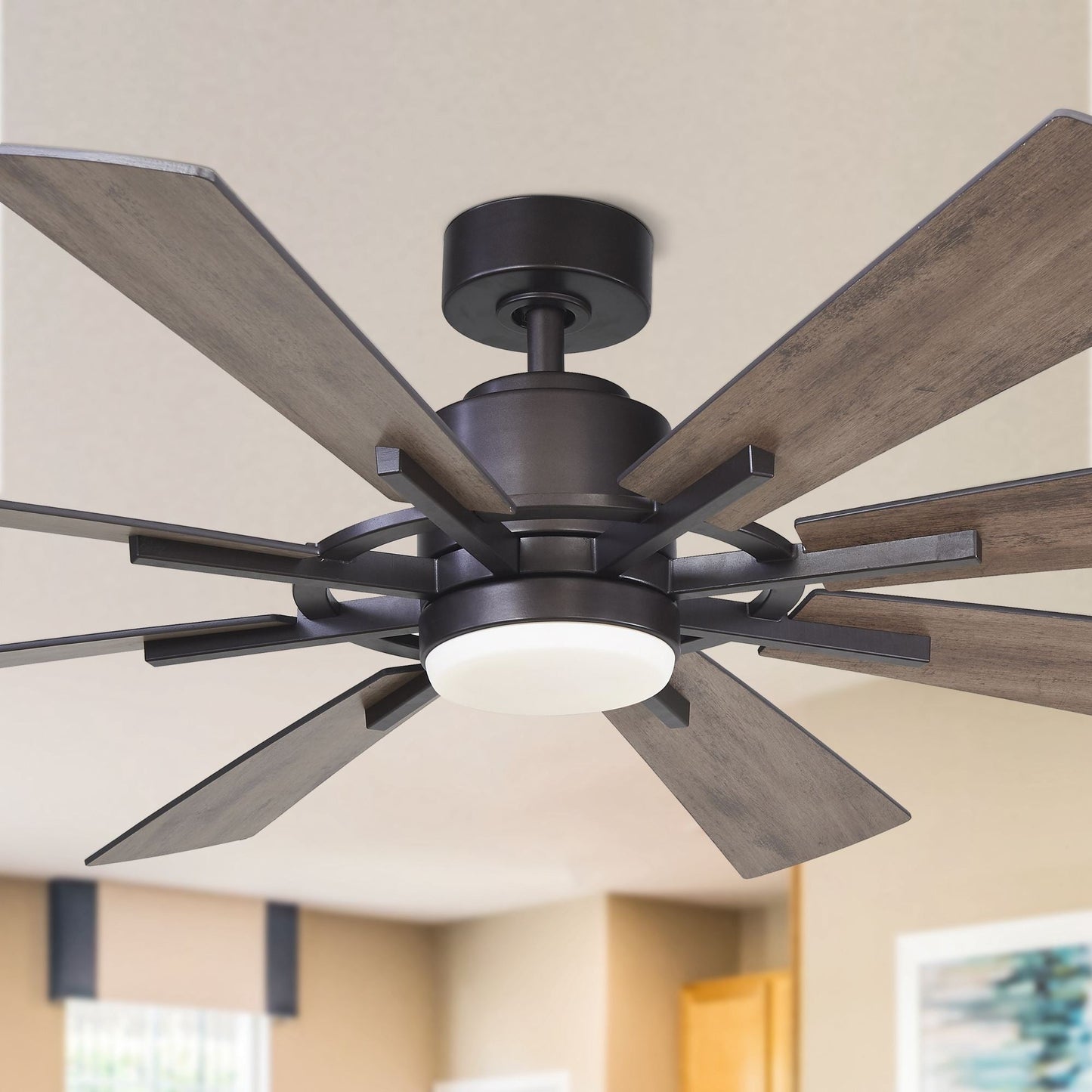 Ventilateur de plafond à 60 pouces en bronze vieilli avec éclairage et télécommande - grand modèle à hélice de moulin à vent