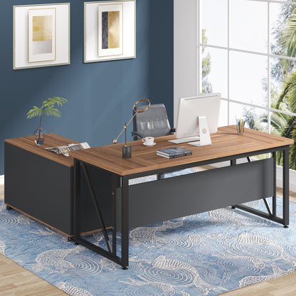 Bureau d'ordinateur en forme de L de 63 pouces avec meuble à dossiers latéral de 47 pouces, ensemble de bureau pour maison et bureau de direction.