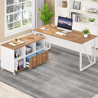 Bureau d'ordinateur en forme de L de 63 pouces avec meuble à dossiers latéral de 47 pouces, ensemble de bureau pour maison et bureau de direction.