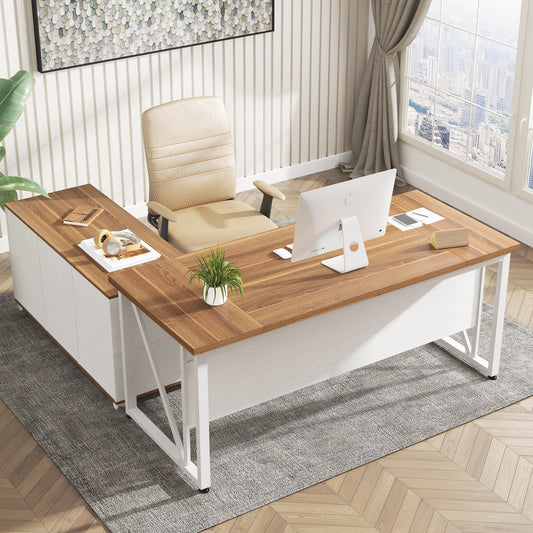 Bureau d'ordinateur en forme de L de 63 pouces avec meuble à dossiers latéral de 47 pouces, ensemble de bureau pour maison et bureau de direction.
