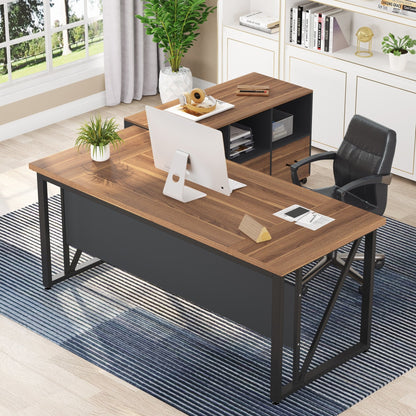 Bureau d'ordinateur en forme de L de 63 pouces avec meuble à dossiers latéral de 47 pouces, ensemble de bureau pour maison et bureau de direction.
