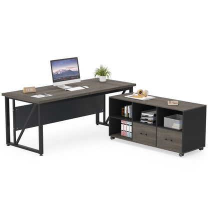Bureau d'ordinateur en forme de L de 63 pouces avec meuble à dossiers latéral de 47 pouces, ensemble de bureau pour maison et bureau de direction.