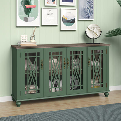 Buffet de cuisine de style vintage en bois, 63 pouces de largeur.