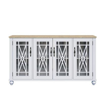 Buffet de cuisine de style vintage en bois, 63 pouces de largeur.