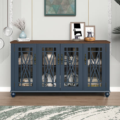 Buffet de cuisine de style vintage en bois, 63 pouces de largeur.