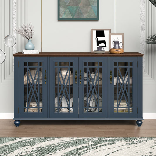 Buffet de cuisine de style vintage en bois, 63 pouces de largeur.