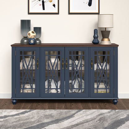 Buffet de cuisine de style vintage en bois, 63 pouces de largeur.